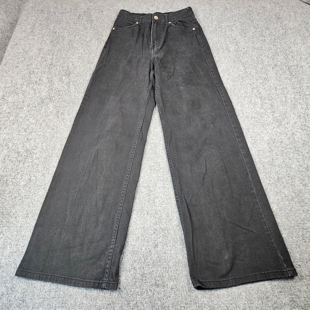 H&M Divided Womens High Waisted Wide Leg Jeans Washed Black Denim Size 4